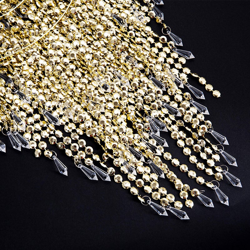 Waneway Acrylic Chandelier Shade, Ceiling Light Shade Beaded Pendant Lampshade with Crystal Beads and Gold Frame for Bedroom, Wedding or Party Decoration, Diameter 12.6 inches, 3 Tiers, Gold - Image 4